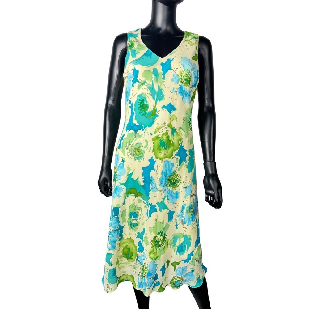 Dressbarn Petite Floral Dress Women's 12P V Neck Sleeveless‎ Midi